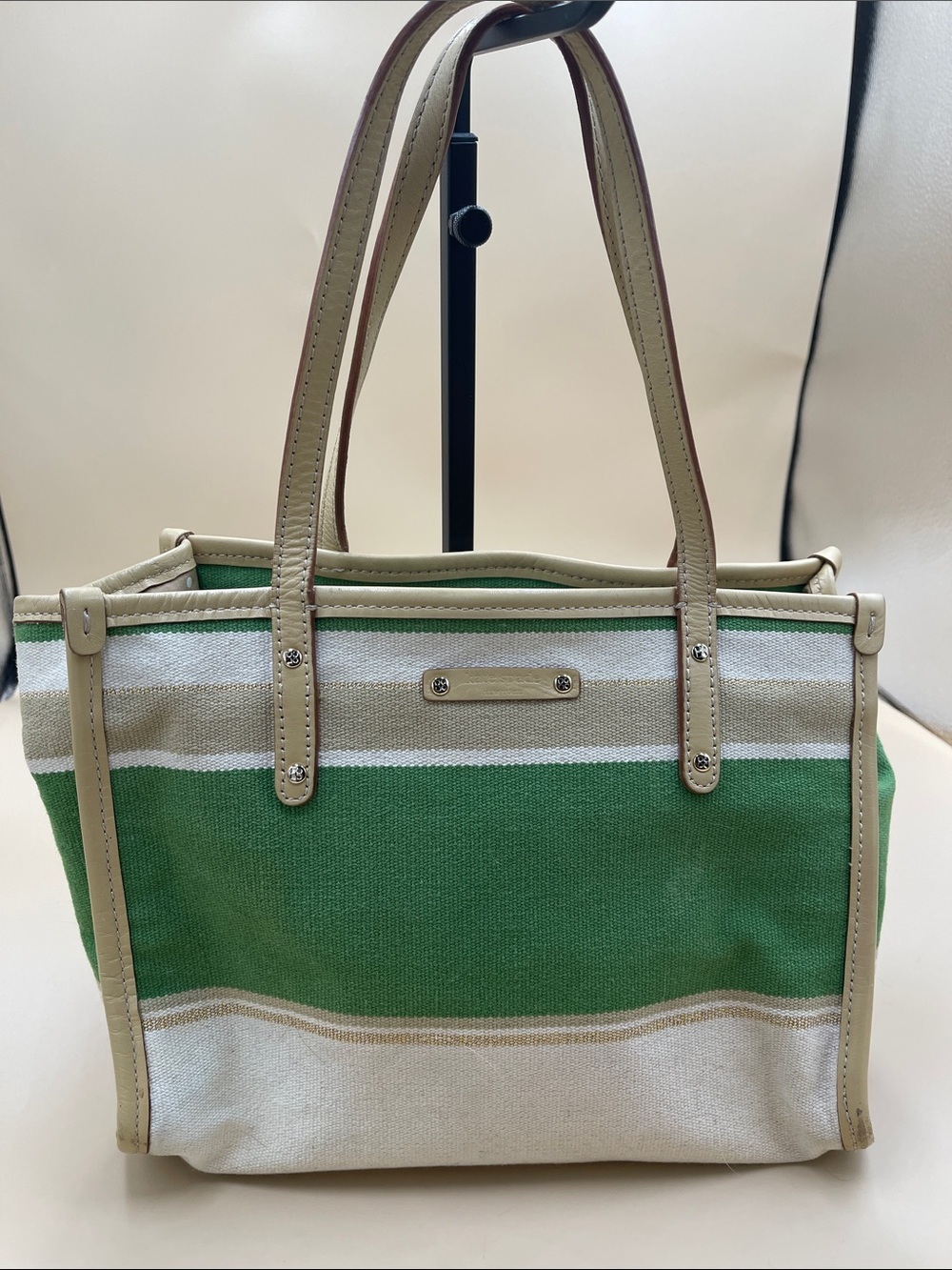 Kate Spade Green and Cream Striped Women’s Mini Tote Bag